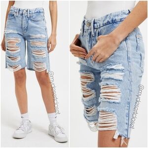 GOOD AMERICAN '90S BERMUDA DENIM EXTREME RIPS HIGHT WAIST DISTRESSED SHO…